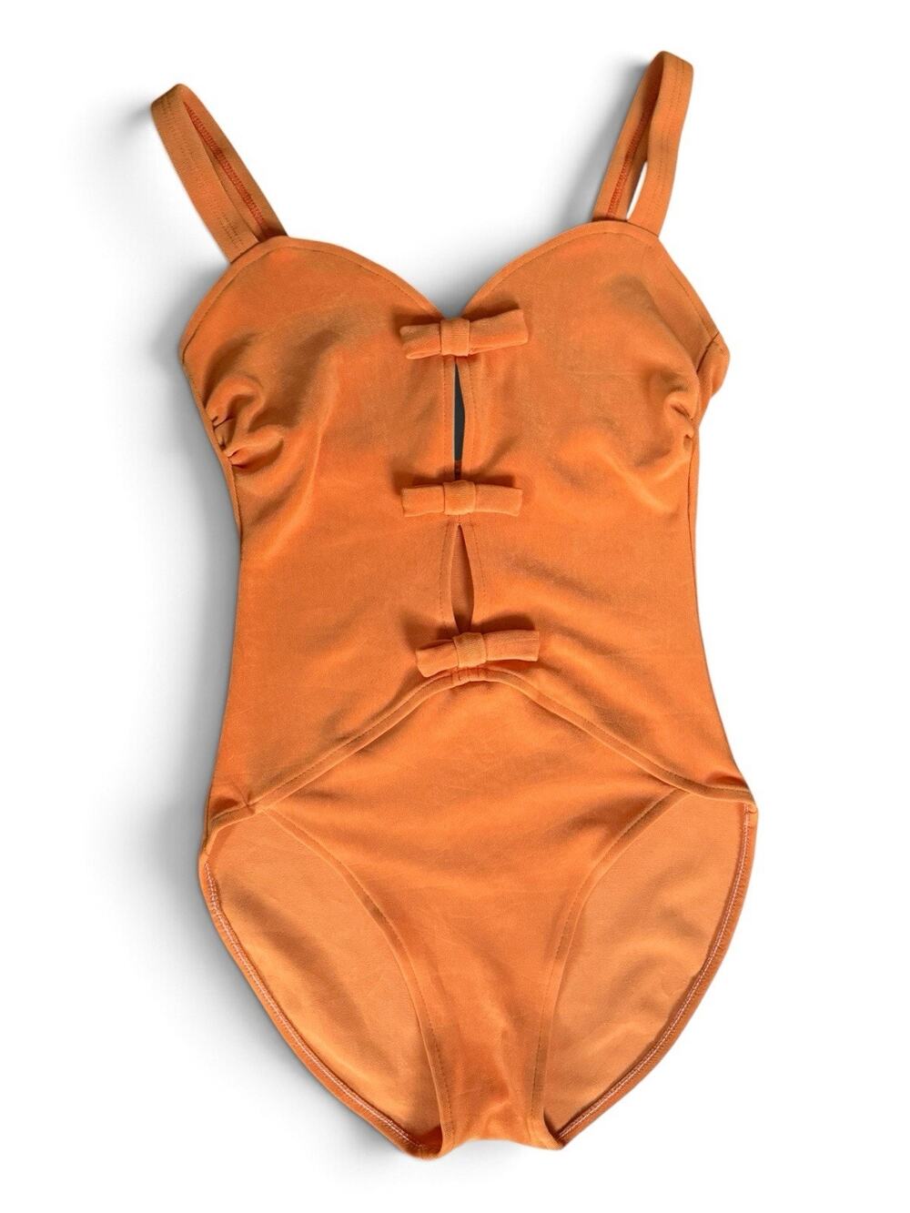Vintage 70s 80s Bill Blass Orange One Piece Swimsuit w/ Bow Cutout | Medium